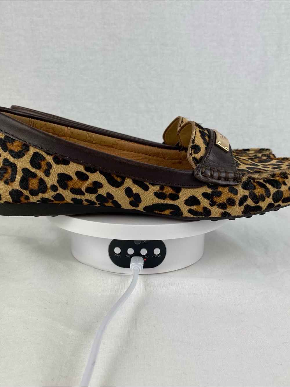 Coach Leopard Print Penny Loafers in Brown/Tan with Gold Plaque - Picture 4 of 14